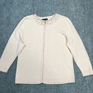 Field Manor Beaded Cardigan Sweater Womens Large Silk Angora Blend Pale Pink